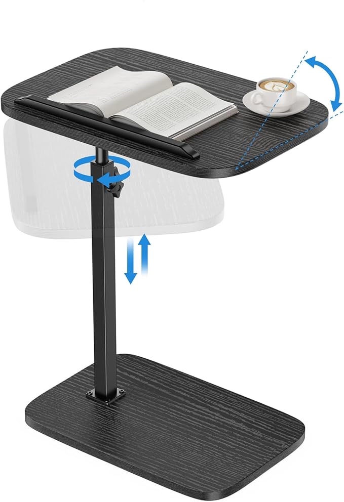 HUANUO Adjustable TV Tray, Height Adjustment TV Trays with 360° Swivel and 90° Tilt, Sturdy & Multi-Functional Sofa Table with Anti-Slip Bar, Space-Saving Side Table for Couch, Bedside, and Dining Use
