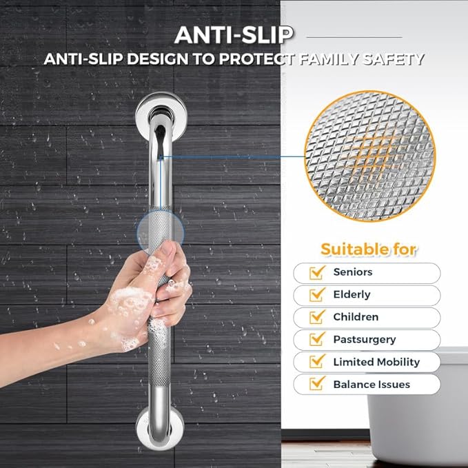 Grab Bars for Shower, 2 Pack 24-Inch Anti Slip Shower Handles for Elderly, Safety Shower Grab Bar, Stainless Steel Handicap Grab Bars for Bathroom (Polished Nickel 1" Diameter)