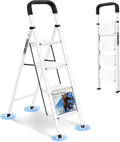 4 Step Ladder Folding Step Stool with Handrail 500LBS Capacity Sturdy Carbon Steel Frame Anti-Slip Pedal & Feet Portable for Home Kitchen Garage Bathroom (white-4step)