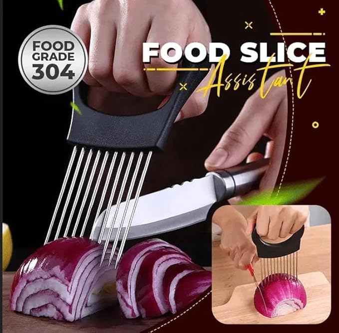 Stainless Steel Onion Slice Holder, Lemon Slicer Vegetable Cutter, Chopper Slicing Assistant Tool for Meat, Onion, Potato, Tomato Home Kitchen Tools (C-1 PCS)