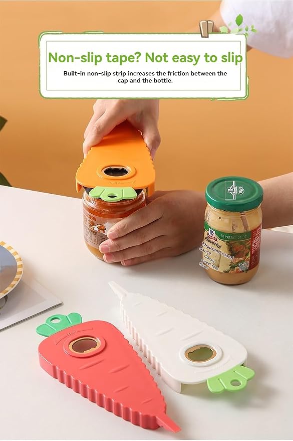 Ergonomic Stainless Steel Bottle and Jar Opener with Anti-Slip Silicone Grip | CE Certified | Opens 60% Faster | Must-Have Kitchen Tool | Amazon Top 100 Design (Carrot)