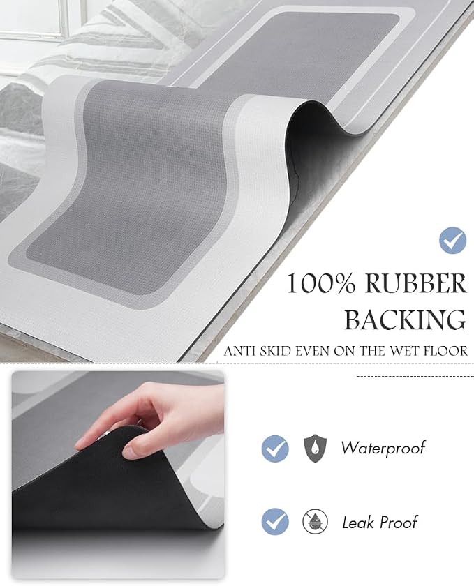 MontVoo-Bath Mat Rug Long Non Slip Super Absorbent Bathroom Runner Stain Resistant Quick Dry Thin Bathroom Mat Fit Under Door-24"x70",Gray
