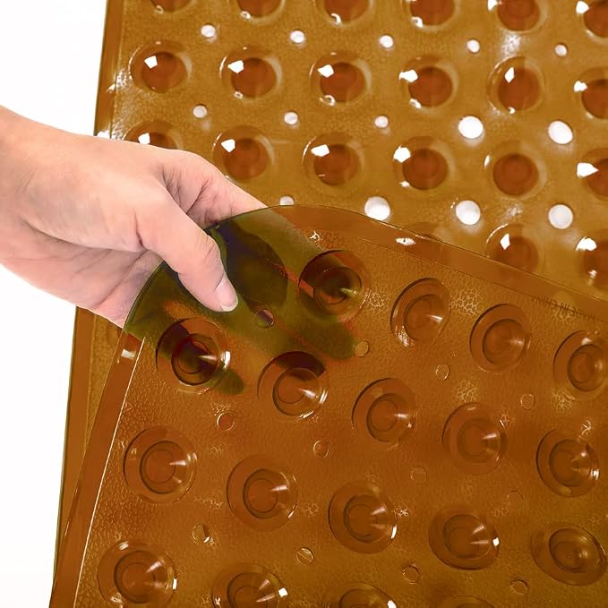 Bathtub and Shower Mats, Extra Long Non-Slip Bath Tub Mat 39 x 16 Inch, Machine Washable Bathmat with Suction Cups & Drain Holes for Bathroom Floor, Clear Brown