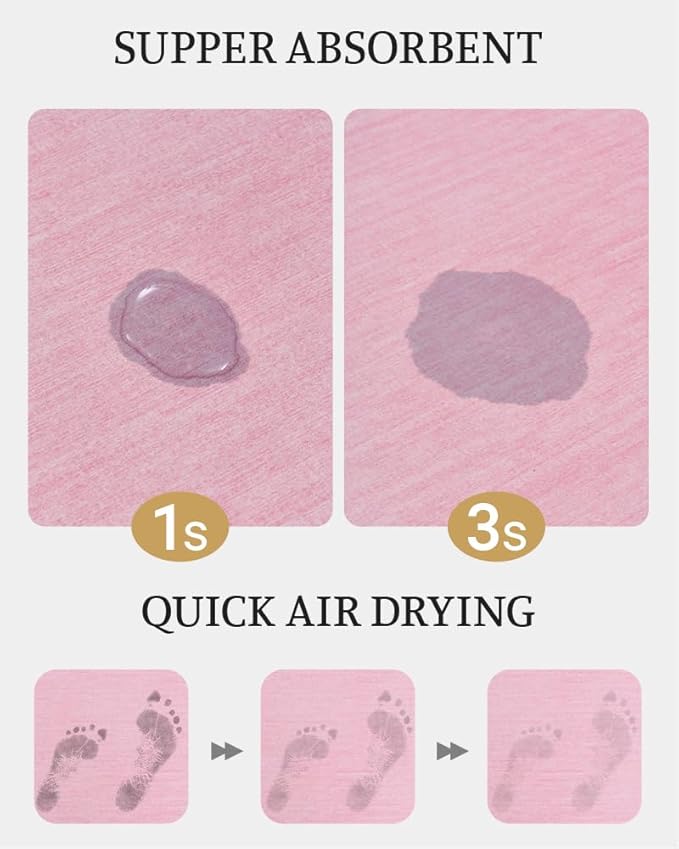 Mecko Bath Mat Rug, Ultra Thin Bathroom Rug -Rubber Non-Slip Quick Dry Absorbent Bath Mat Fit Under Door, Faux Suede Surface Bathroom Floor Mats for Bath, Shower, or Sink (Pink,20"x32")
