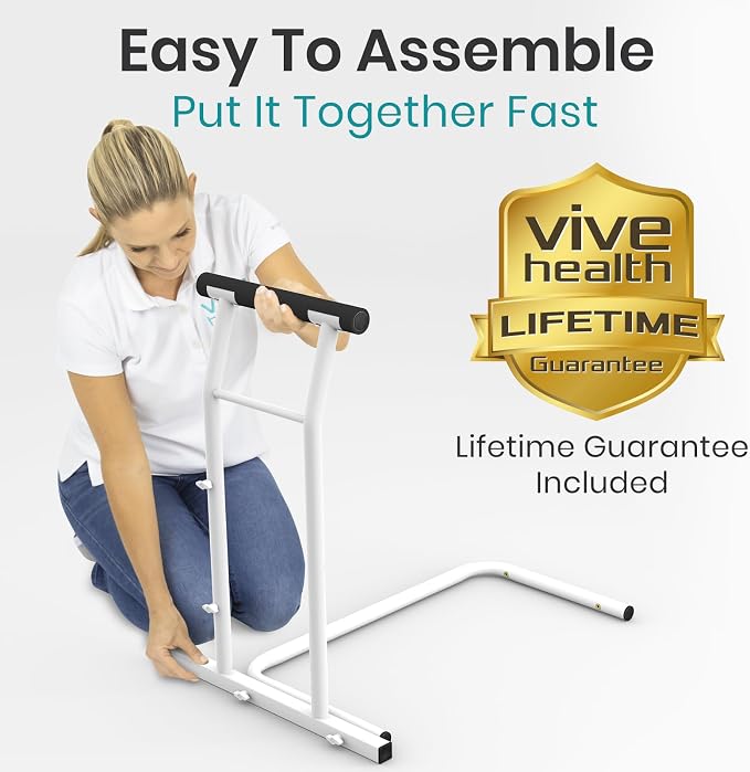 Vive Toilet Safety Rail with Arms - 300LBS Support Frame with Handles for Seniors, Elderly, Handicap & Disabled - Grab Bar Handrail - Bathroom Riser Assistance Aid - Stand Alone Lifter to Help Stand