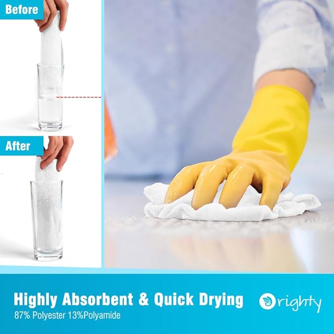 Orighty Cleaning Cloths Bulk, 150 Pack Shop Rags Reusable, Multi-Purpose Shop Towels for Cars, Microfiber Cleaning Rags for Automotive, Mechanic, Kitchen, Lint Free Towels 12x12 Inch, White