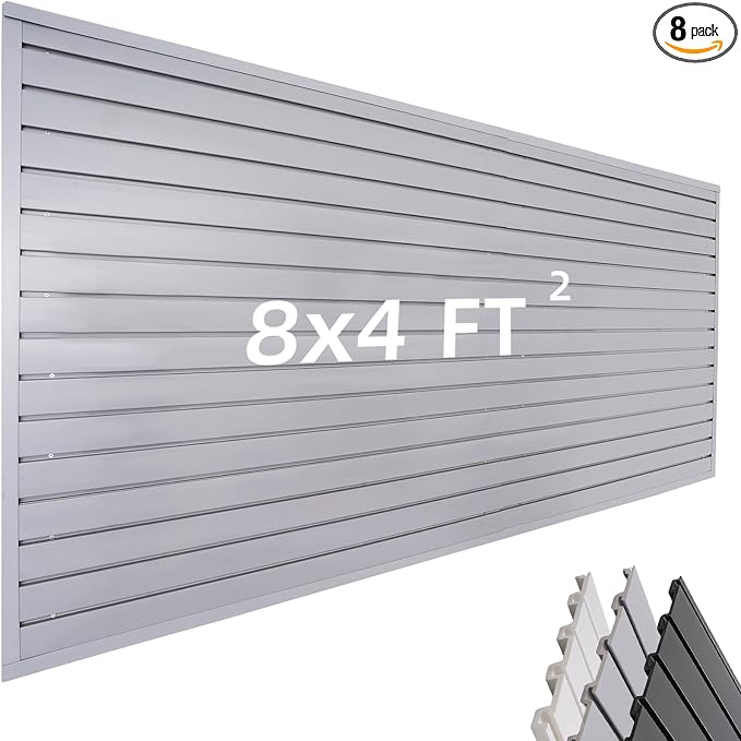 Slat Wall Paneling Garage Wall Organizer, Grey Slatwall Panels 4x8 ft Garage Slat Wall Storage Systems Garage Tool Organizer Wall Mount, Slat Board PVC Wall Panels Garage Storage Organization Product