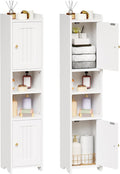 ANWBROAD Slim Bathroom Storage Cabinet Corner Narrow Cabinet with 2 Doors and Adjustable Shelf Freestanding Small Bathroom Organizers and Storage for Small Spaces, Kitchen, Living Room White USBC011W