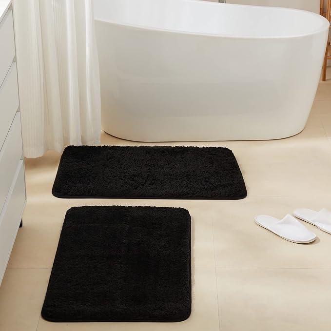 TECHMILLY Super Soft Shaggy Bathroom Rugs, Absorbent Thick Non Slip Microfiber Bath Rugs, Quick Dry Machine Washable Bath Mat for Bathroom Floor, Bathtub and Shower 20"x32"