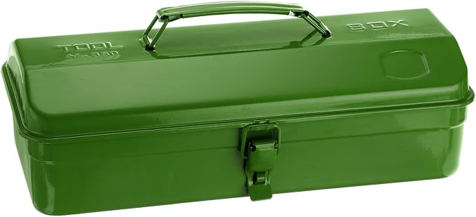 HARFINGTON Tool Box 14.2" Portable Steel Tool Box Hip Roof Style with Metal Latch Closure Tool Chest for Household Workshop Car, Green