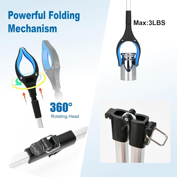 43 inch Extra Long Grabber Reacher Tool,Foldable Reacher Grabber Pickup Tool with Strong Grip Magnetic,360°Rotating Anti-Slip Jaw,Grabbers for Seniors for Outdoor & Indoor (Blue)