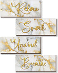 ONIZHITY 4 Pcs White and Gold Bathroom Decor White Gold Wall Decor Relax Soak Unwind Breathe Wooden Rustic Marble Style Bathroom Accessories for Bedroom Living Room Decor Kitchen(10X4)
