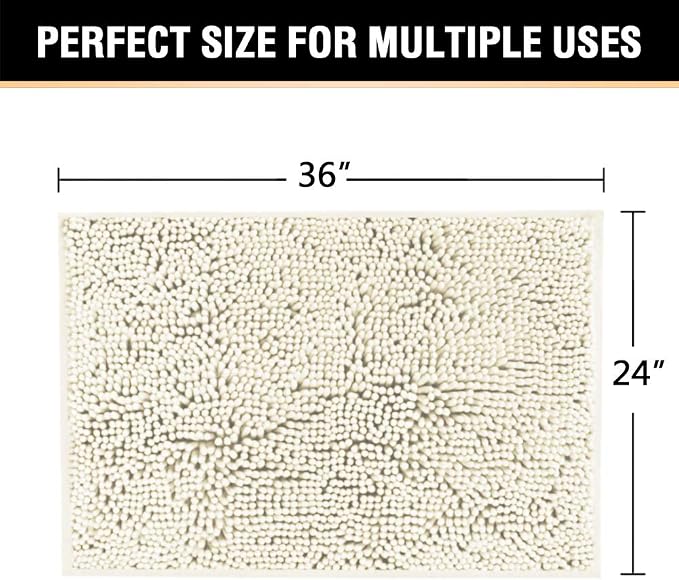 H.VERSAILTEX Bath Mat for Bathroom Non Slip Luxury Chenille Ultra Soft Bath Rugs 24x36 Absorbent Non Skid Shaggy Rugs Washable Dry Fast Plush Area Carpet Mats for Indoor, Bath Room, Tub - Cream