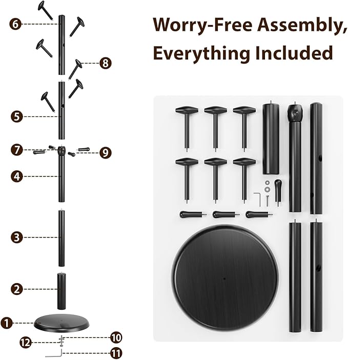 Taitiy Solid Wood Coat Rack Freestanding Coat Tree with 10 Hooks for Bedroom, Livingroom, Entryway, Sturdy Coat Hanger Stand for Hats, Coats, Scarves, Handbags, Purses