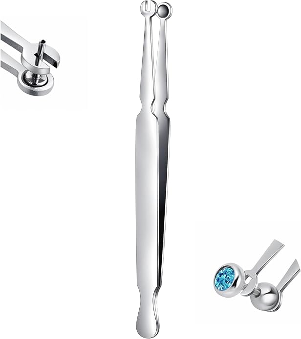 GEMQUEEN Piercing Taper Ball Grabber Tool for Changing Jewelry - 14G 16G 18G 20G Stainless Steel Flat Back Earrings Applicator Tool Threadless Insertion Pin Thread Body Piercing Kit for Ear Nose Lip