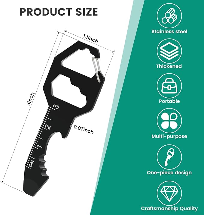 Mini Keychain Bottle Opener Multi Tool, Stainless Steel 6 in 1 Tool (Keychain, Bottle Opener, Wrench, Pry Bar, Metric Ruler,Cord Cutter) Includes Gift Box, Key Chain Tool For Men
