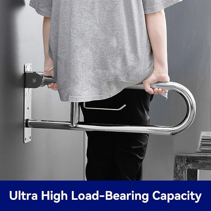 23.5 Inch Toilet Grab Bar, Fold Down Grab Bar with Paper Holder, Knurled Anti-Slip Grab Bars for Toilet, Stainless Steel Handrails Toilet for Seniors Disabled Elderly Pregnant, Brushed Nickel
