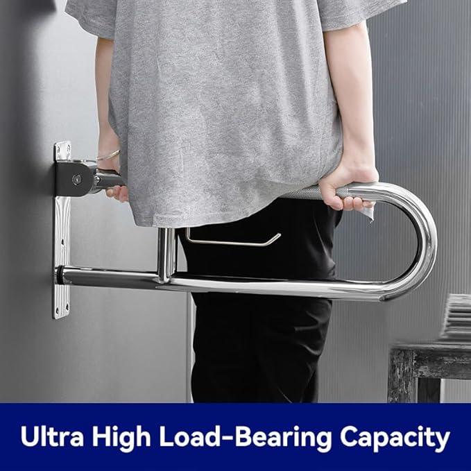 30 Inch Toilet Grab Bar, Fold Down Grab Bar with Paper Holder, Knurled Anti-Slip Grab Bars for Toilet, Stainless Steel Handrails Toilet for Seniors Disabled Elderly Pregnant, Brushed Nickel