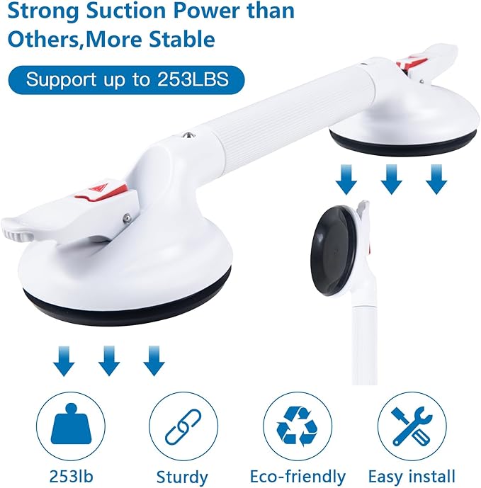 17inch Upgrade Suction Shower Grab Bar, Portable Shower Handle Bar Suction Grip Bar Bathtub Handle with Strong Hold Suction Cup Fitting and Rapid Release for Bathroom(Max Capacity :300lb