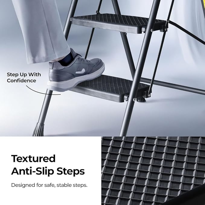 Medical King 3-Step Folding Stool with Wide Anti-Slip Pedal, Lightweight Portable Steel for Home and Office