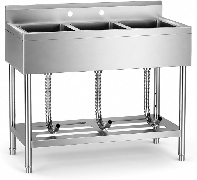 Stainless Steel Utility Sink, 39 x 19 x 33 Inch Freestanding Single Bowl Laundry Sink With Workbench Top, Deep Basin for Garage, Basement, Laundry Room, Faucet-Ready Design