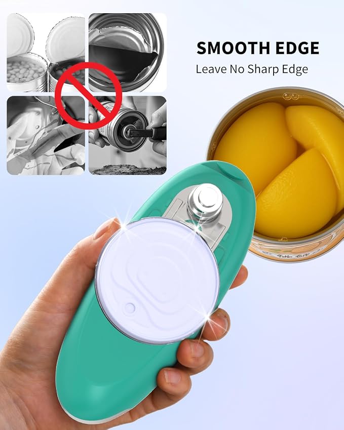 CIRCLE JOY Rechargeable Electric Can Opener, One-Touch Automatic Can Opening with Lid Remover & Smooth Edge Cutting, Food-Safe, Easy to Use for Seniors and Arthritis, Green