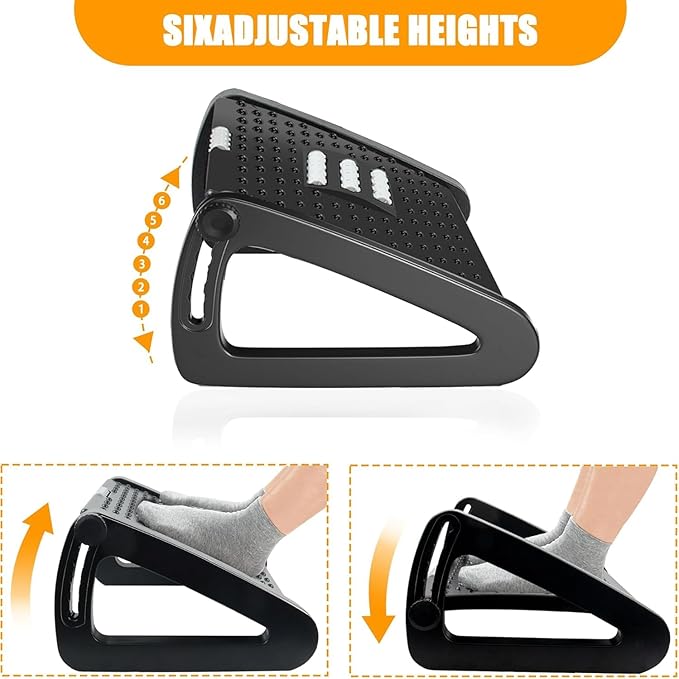 Foot Rest Under Desk Office, Six Heights Adjustable Foot Rest with Massage Roller for Leg Rests for Home,Office-Black