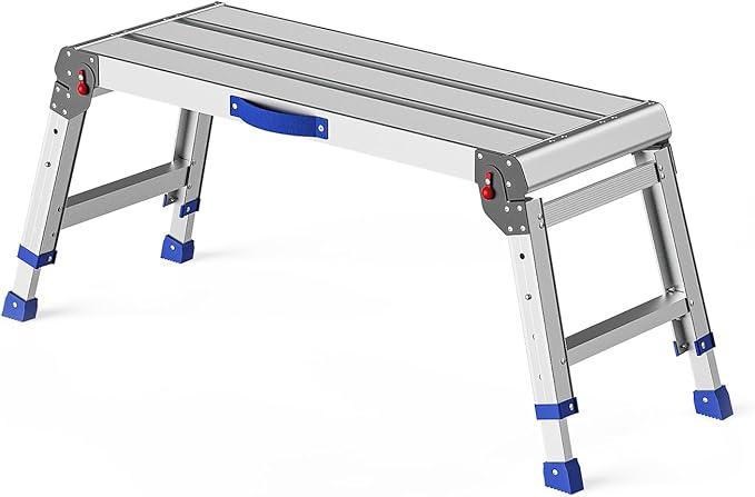 Loyoda Work Platform for Adults, Aluminum Foldable Long Step Stool Adjustable Height, Lightweight and Durable Portable Outdoor Aluminum Step Ladder, Maximum Load Capacity of 800 Pounds.