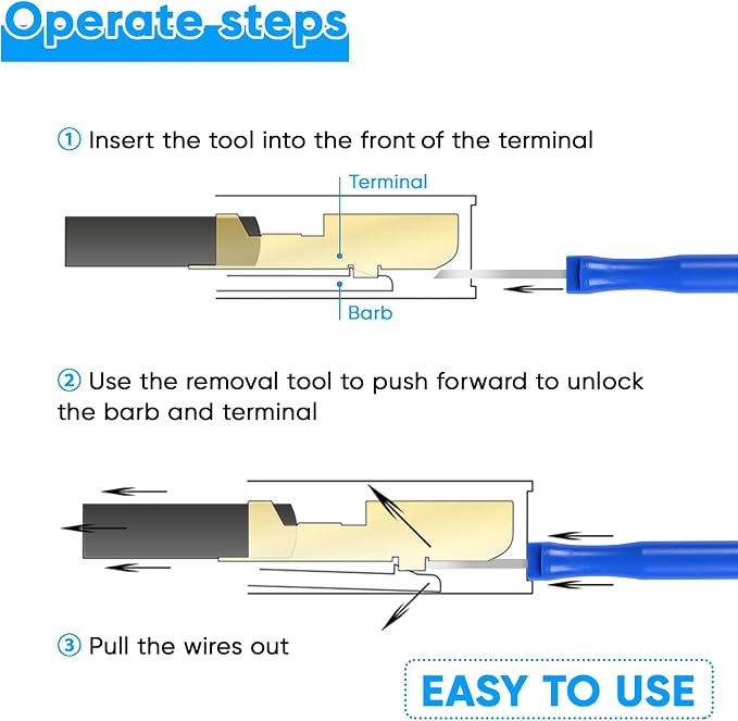 Kikerike Terminal Removal Tool Kit 41 Pcs Depinning Tool Electrical Connector Pin Removal Tool Kit Pin Extractor Tool Set Wire Terminal Release Tool for Automotive Car Household Devices - Blue