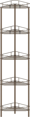 HuggieGems 5 Tier Floor Standing Corner Shower Caddy Organizer Shelf with Hooks, Bathroom Shelves Stand Rack, Bronze
