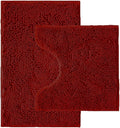 Bathroom Rugs Sets 2 Piece,Super Absorbent Chenille Bath Mats and U-Shaped Toilet Rug,Strong PVC Non Slip Backing,Microfiber Washable Dry Quickly Bath Mats for Bathroom(20"x32"+20"x20"U,Dark Red)