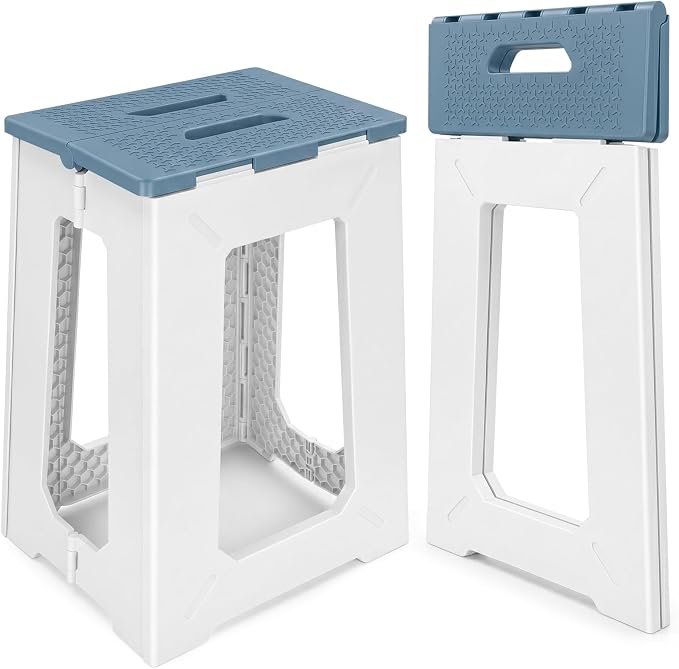 neotidy Foldable Stool Chair, 17.7” Tall Folding Seat for Adults up to 400 lb, Heavy-Duty Plastic Foldable Stool for Sitting, Portable Compact Folding Chair for Home Outdoor Camping, Blue