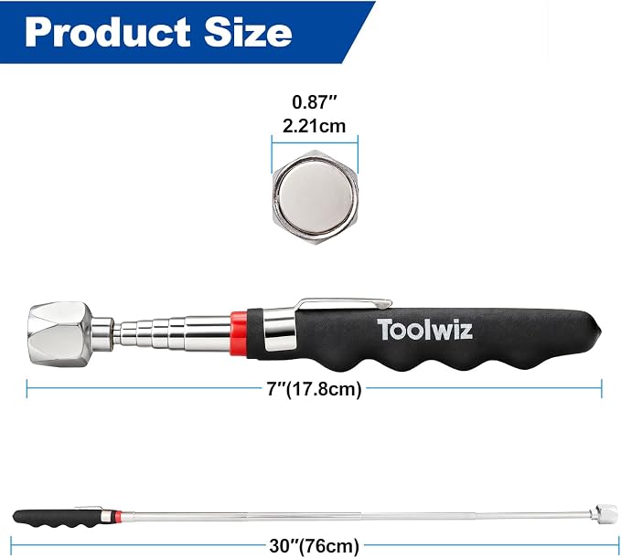 Toolwiz 15" Rolling Magnetic Sweeper 10lbs, with 16 lbs Telescopic Magnetic Pick Up tools –Lightweight Pick-up Sweeper with Wheels for Nails, Screws & Metal Debris Home Use Workshop Garage