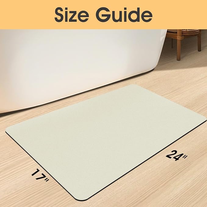 ACCUMTEK Non Slip Bath Mat, Thin Bathroom Rugs Fit Under Door, Quick Dry Bath Mats, Machine Washable Bath Rugs for Bathroom, Bathtub & Kitchen, Light Beige/Upgraded Solid/32 x20