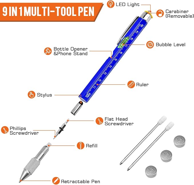 Fathers Day Dad Gifts for Husband from Wife, Tool Presents for boyfriend Men, 9 in 1 Multi Tool Pen, Fathers Day Birthday Christmas Stocking Stuffers for Men Grandpa Him