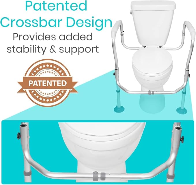 Vive Toilet Safety Rail Frame - Toilet Grab Bars for Elderly, Disabled - Assist Support Rails with Padded Handles - Stand Alone for Bathroom - Adjustable Non Slip for Adults, Seniors, Handicapped
