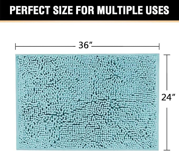 H.VERSAILTEX Bath Mat for Bathroom Non Slip Luxury Chenille Ultra Soft Bath Rugs 24x36 Absorbent Non Skid Shaggy Rugs Washable Dry Fast Plush Area Carpet Mats for Indoor, Bath Room, Tub - Aqua Haze