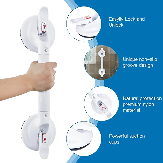 19inch Upgrade Suction Shower Grab Bar, Portable Shower Handle Bar Suction Grip Bar Bathtub Handle with Strong Hold Suction Cup Fitting and Rapid Release for Bathroom(Max Capacity :300lb