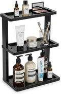 PEKER Bamboo Bathroom Organizer Countertop – Vanity Storage Shelf for Makeup, Perfume, Skincare – Natural Cosmetics Display Rack for Dresser, Sink, Kitchen – Black