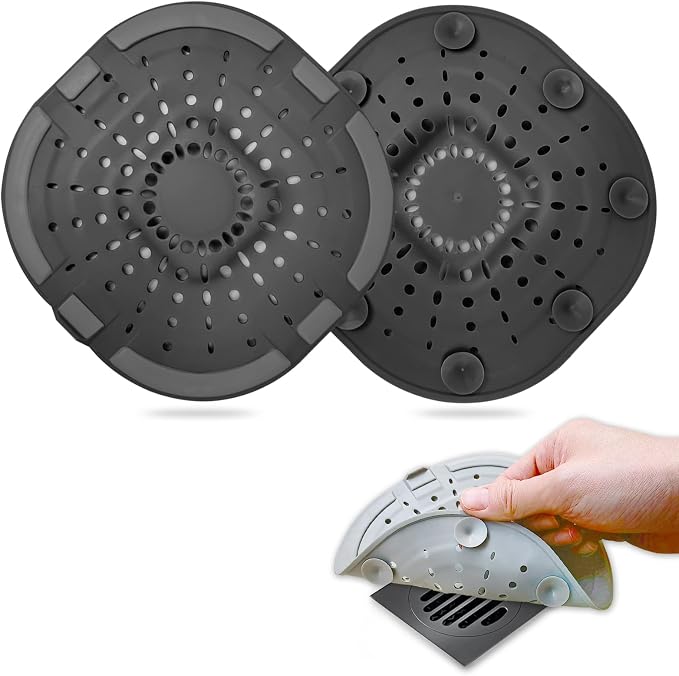 Hair Drain Catcher,Square Drain Cover for Shower Strong Adhesion Silicone Hair Stopper with Suction Cup,Easy to Install Suit for Bathroom,Bathtub,Kitchen 2 Pack (Black Brown)