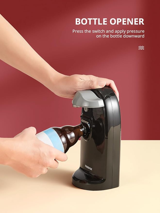 Reemix Electric Can Opener, One-Touch Operation, Knife Sharpener and Bottle Opener 3 in 1, Easy Clean Kitchen Tool for Home Use, Automatic Can Opener