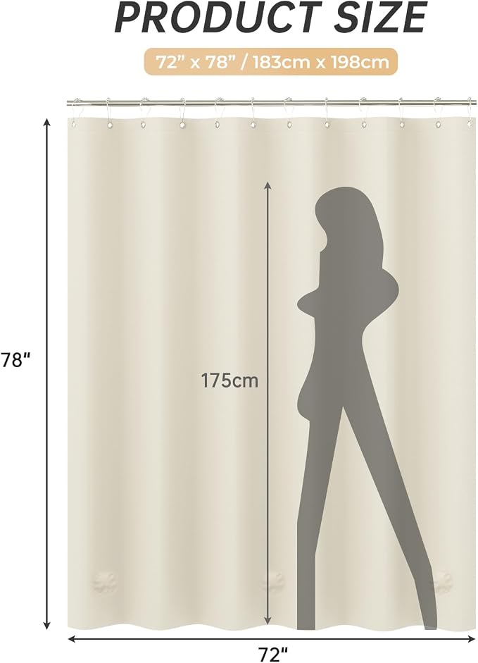 AmazerBath Plastic Shower Curtain Liner, 72 x 78 Inches PEVA Beige Shower Curtain with Heavy Duty Clear Stones and Grommet Holes, Waterproof Thick Bathroom Plastic Shower Curtains