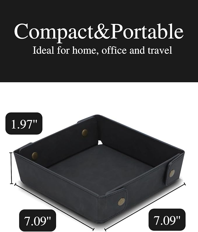 CASIRENA Faux Leather Valet Tray Organizer for Men - Catch-All Tray for Entryway Table Key, Wallet, Watch, Coin Change, Phone, Dresser EDC Dump Jewelry, Bedside Nightstand Desk-top