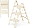 3 Step Ladder Folding Step Stool with Wide Anti-Slip Pedal, 330LBS Capacity, Lightweight Portable Stepladder for Home and Kitchen Use, Cream White