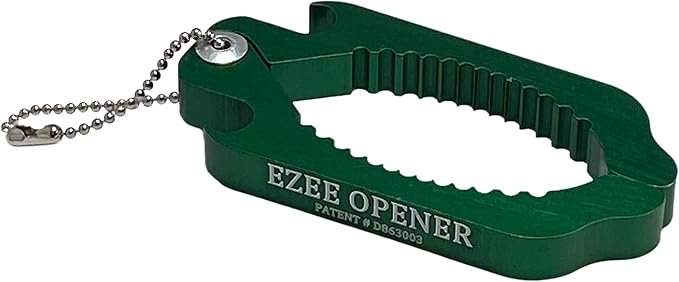 (Green) Aluminum Keychain Multi use opener - perfect for arthritis and weak hands - opens to 2 1/2" dia.