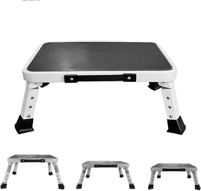 RV Step Stool Foldable Adjustable Step Ladder Sturdy Metal Stable Step Stool with a Non-Slip Platform Supports up to 500 lb with Non-Slip Rubber Feet