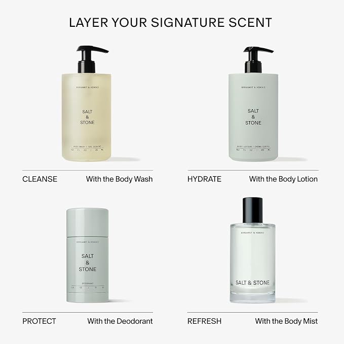 Salt & Stone Body Wash with Antioxidants for Deep Moisture | For Women & Men, Sulfate, Paraben, & Dye Free, Leaving Skin Soft and Hydrated | Bergamot & Hinoki Refill 32 fl oz
