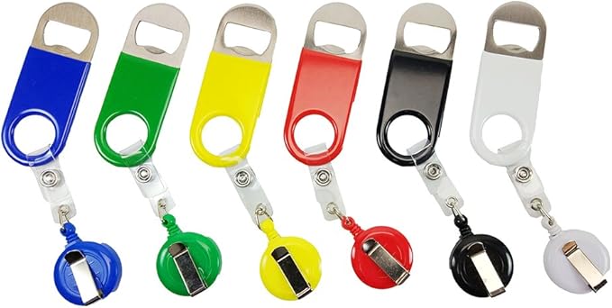 Retractable Flat Beer Bottle Opener with Belt Clip for Bartenders,Waiter (Multi Colors 6-Pack)