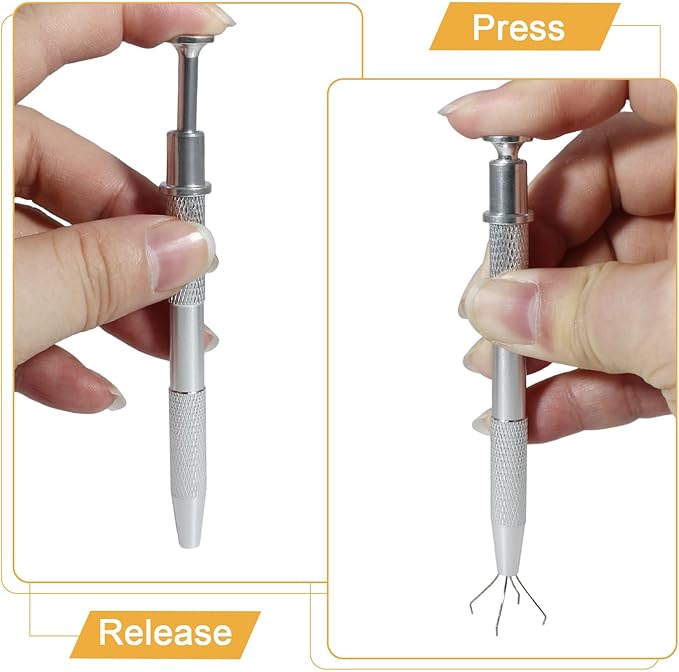 3 Pc Grabber Tool Holder Set, Stainless Steel 4 Claw Piercing Ball Grabber, Diamond Tweezers Pick Up Tool for Tiny Objects IC Chip Electronic Components