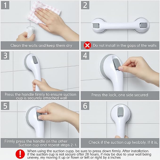 Grab Bars for Bathtubs and Showers, Shower Grab Bars for Seniors, Shower Handles for Elderly Suction, Safety Bars for Showers and Walls (16 Inches - 2PK), Gray, CIV_SGB_2SC_16.5IN_2PK